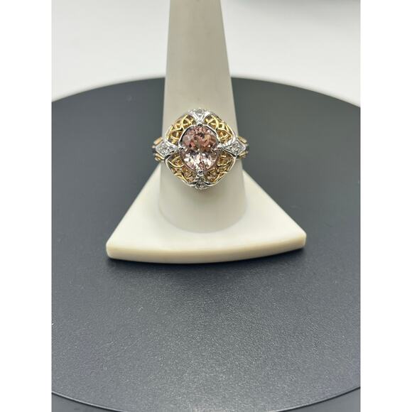 Victoria Wieck Oval Morganite Topaz Oval Sterling Silver Vermeil‎  Ring Sz 10.5 - Picture 2 of 14